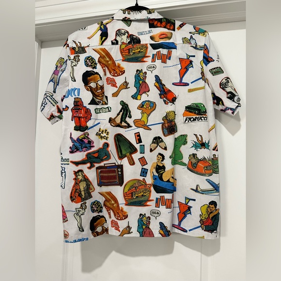 NWT FIORUCCI ~ STICKER PRINT BOWLING SHIRT WHITE - Picture 3 of 3